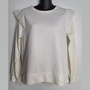 J. Crew Lace Flutter Sleeve Top Small Long Sleeve Sweater Blouse NEW Ivory White
